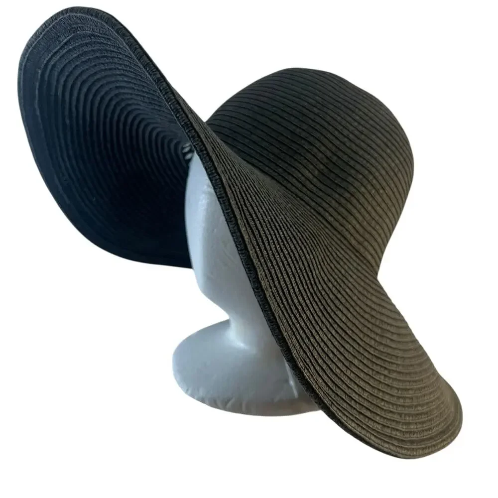 J. CREW Black FAUX STRAW SUN HAT SZ ONE SIZE